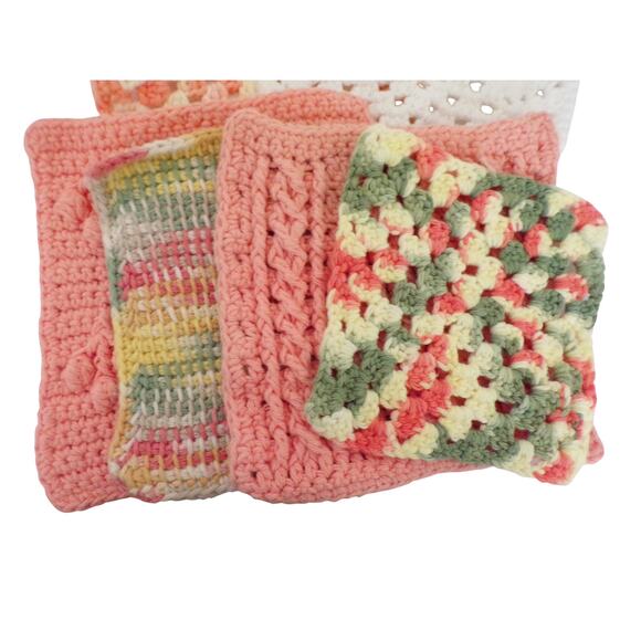 Vintage Lot of 7 Dishcloths and Potholders Handmade Cotton Knit and Crochet - Picture 4 of 4
